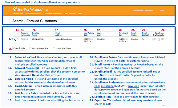 Enrolled Customers Screen