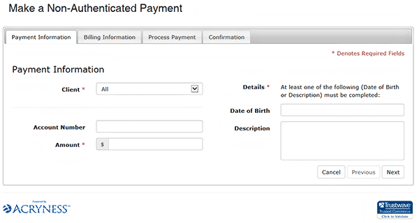 Non-Authenticated Payment Screen