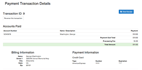 Payment Transaction Details screen