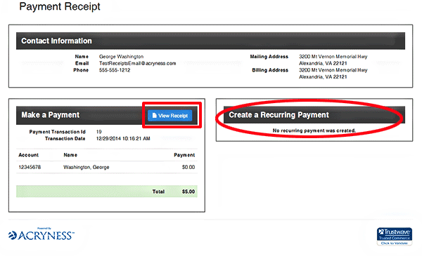 Payment Information screen