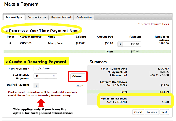 Creating a recurring payment