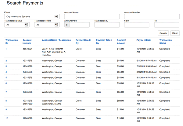 Search Payments Screen